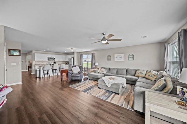 9035 Germaine Ct, Boiling Springs, SC 29316 - living area featuring ceiling fan, dark wood-type flooring, and recessed lighting