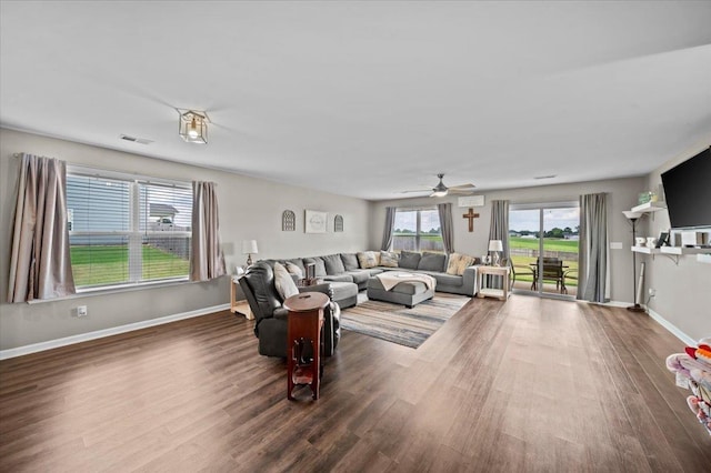 9035 Germaine Ct, Boiling Springs, SC 29316 - living room featuring dark wood-type flooring and ceiling fan