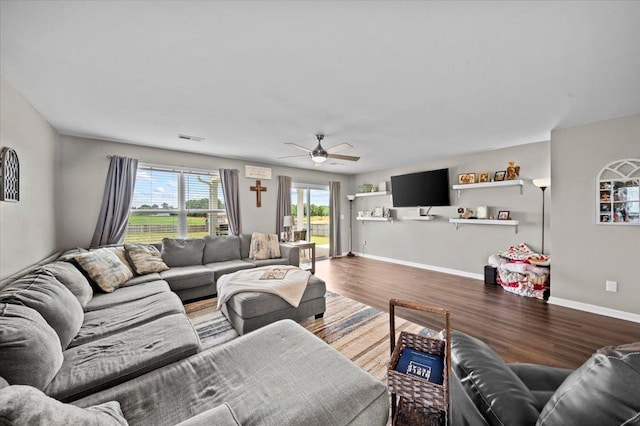 9035 Germaine Ct, Boiling Springs, SC 29316 - living room with a ceiling fan and wood finished floors