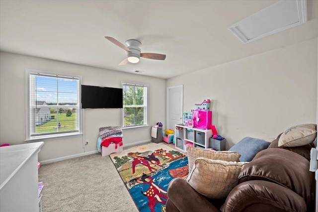 9035 Germaine Ct, Boiling Springs, SC 29316 - recreation room featuring attic access, carpet floors, and ceiling fan
