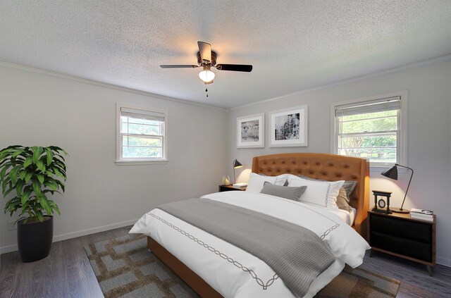 120 Branch St, Campobello, SC 29322 - bedroom featuring multiple windows, ornamental molding, wood finished floors, a textured ceiling, and ceiling fan