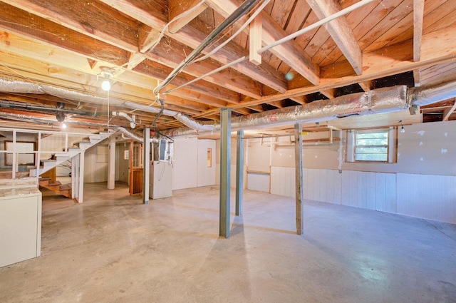 120 Branch St, Campobello, SC 29322 - basement featuring stairs, washer / dryer, and wooden walls