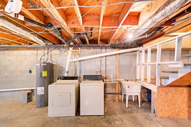 120 Branch St, Campobello, SC 29322 - unfinished below grade area featuring electric water heater and separate washer and dryer