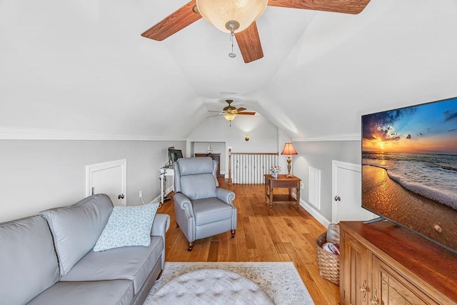 325 Reflection Dr, Lyman, SC 29365 - living area featuring a ceiling fan, light wood-style flooring, and lofted ceiling