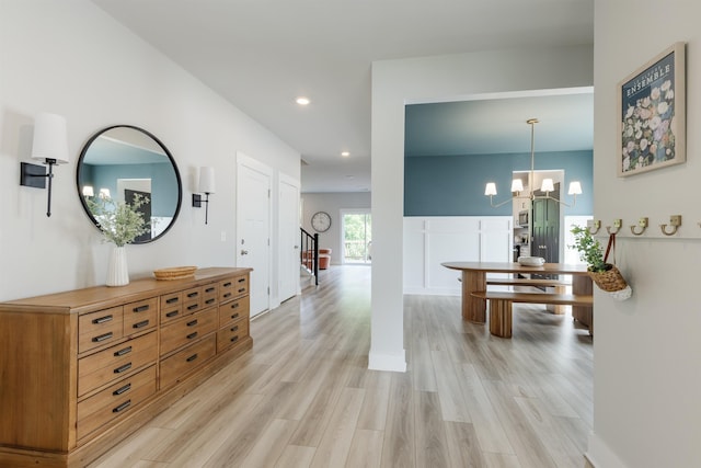 738 Judah Dr, Moore, SC 29369 - corridor with light wood-style flooring, recessed lighting, and a chandelier