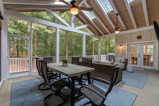 5 Modesto Ln, Simpsonville, SC 29681 - sunroom with french doors, a ceiling fan, and a skylight