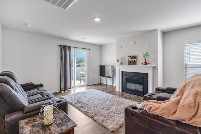 1808 Bridle Ln, Roebuck, SC 29376 - living area with wood finished floors and a glass covered fireplace