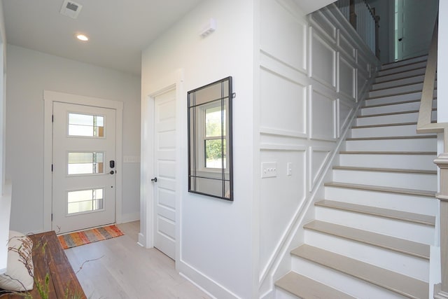 125 Patton St, Fountain Inn, SC 29644 - entryway featuring stairs, plenty of natural light, light wood-style flooring, and recessed lighting