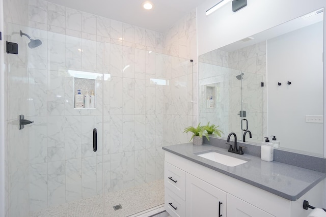 125 Patton St, Fountain Inn, SC 29644 - full bathroom with a stall shower, vanity, and recessed lighting