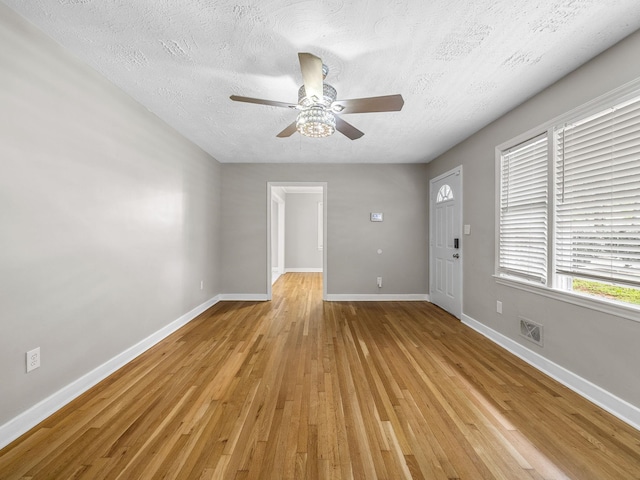 177 Continental Dr, Spartanburg, SC 29302 - unfurnished living room featuring a ceiling fan, light wood-style flooring, and a textured ceiling