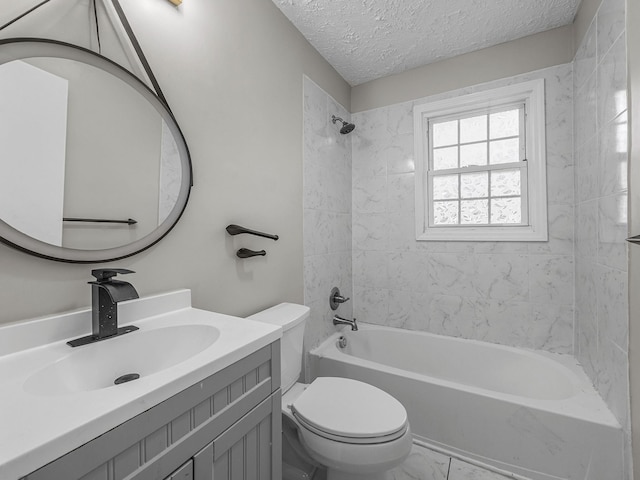 177 Continental Dr, Spartanburg, SC 29302 - bathroom featuring vanity, shower / bathtub combination, a textured ceiling, and marble look tile flooring