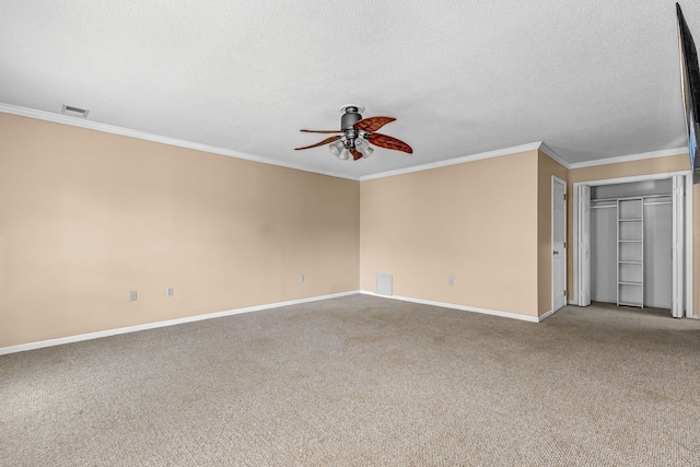21 Glen Eagle Pl, Spartanburg, SC 29301 - spare room featuring a ceiling fan, carpet floors, ornamental molding, and a textured ceiling