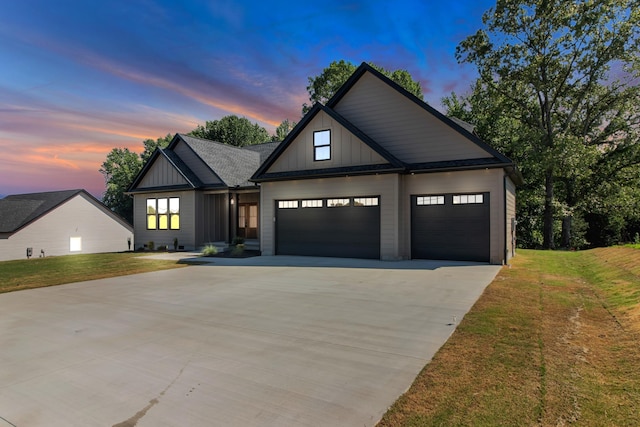 11555 New Cut Rd, Campobello, SC 29322 - modern farmhouse style home featuring driveway, board and batten siding, a garage, and a yard