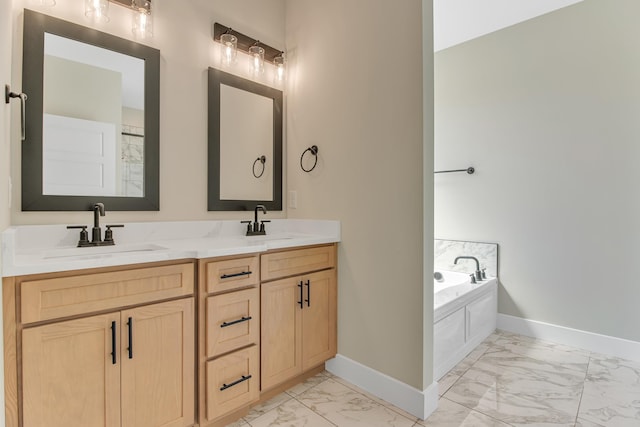 11555 New Cut Rd, Campobello, SC 29322 - full bath featuring marble look tiles, double vanity, and a garden tub