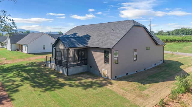 11555 New Cut Rd, Campobello, SC 29322 - back of house with a sunroom, roof with shingles, and a yard