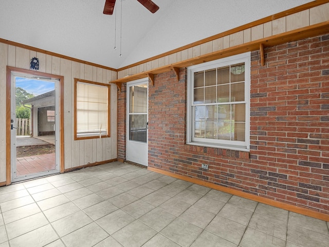 308 Pine Lake Ct, Spartanburg, SC 29301 - unfurnished sunroom featuring vaulted ceiling and ceiling fan