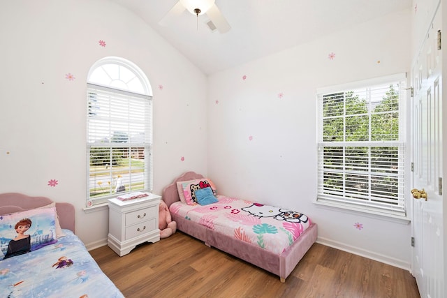 317 N Sweetwater Hills Dr, Moore, SC 29369 - bedroom with lofted ceiling, multiple windows, light wood-style floors, and a ceiling fan