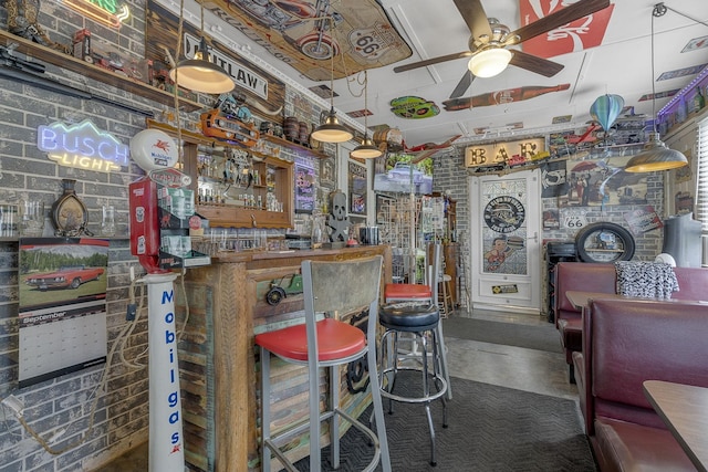 208 Kenneth Dr, Boiling Springs, SC 29316 - indoor dry bar featuring a ceiling fan and concrete floors