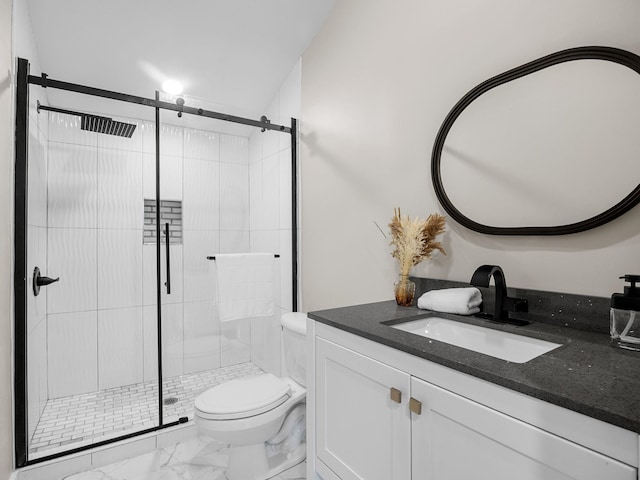 116 Dodd St, Wellford, SC 29385 - bathroom with marble finish flooring, vanity, and a stall shower