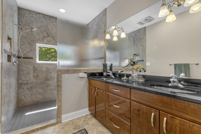 346 Bub Dr, Chesnee, SC 29323 - full bathroom with double vanity, a walk in shower, and tile patterned floors