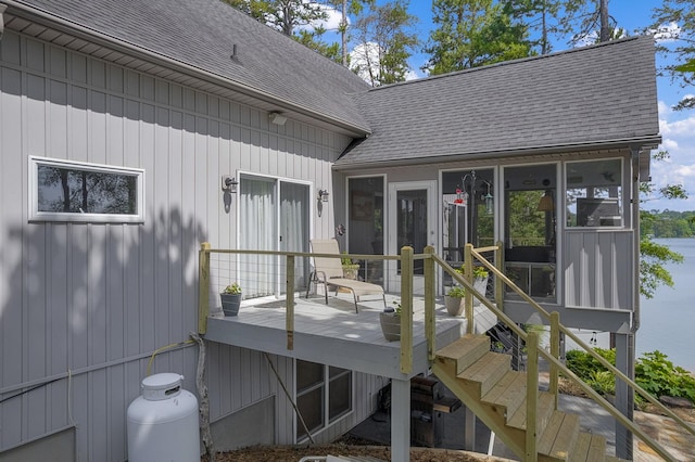 346 Bub Dr, Chesnee, SC 29323 - doorway to property featuring roof with shingles and a wooden deck