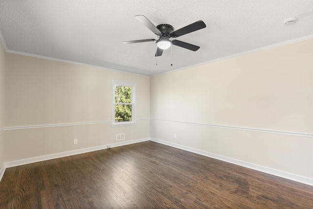 306 Fernwood Dr, Spartanburg, SC 29307 - empty room with dark wood-style floors, ornamental molding, a textured ceiling, a smoke detector, and ceiling fan