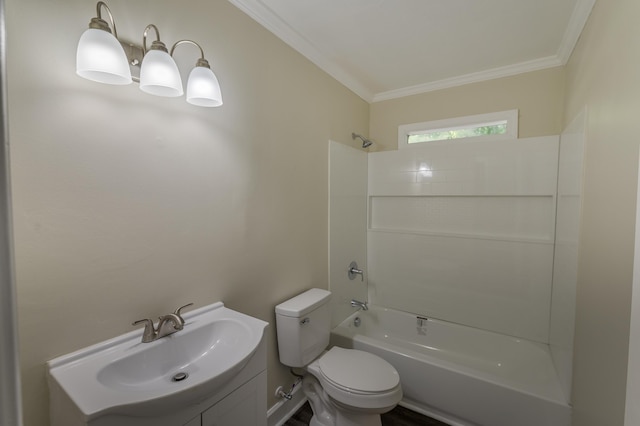 201 Bent Creek Dr, Greer, SC 29650 - bathroom featuring shower / bathtub combination, ornamental molding, and vanity