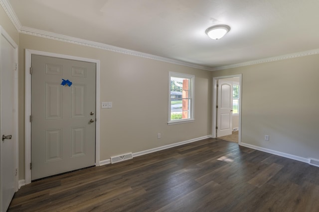 201 Bent Creek Dr, Greer, SC 29650 - foyer featuring dark wood-type flooring and ornamental molding