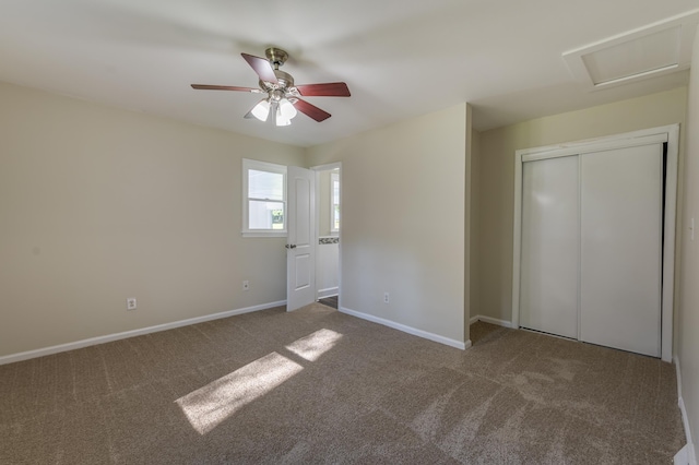 201 Bent Creek Dr, Greer, SC 29650 - unfurnished bedroom featuring carpet floors, attic access, a closet, and a ceiling fan
