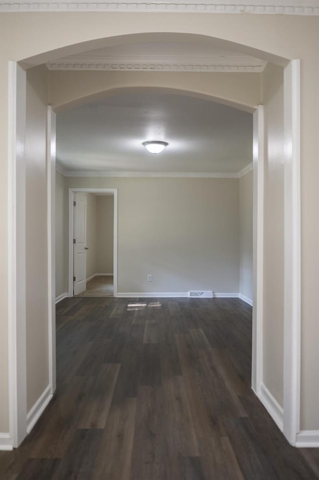 201 Bent Creek Dr, Greer, SC 29650 - hall with ornamental molding and dark wood-style flooring