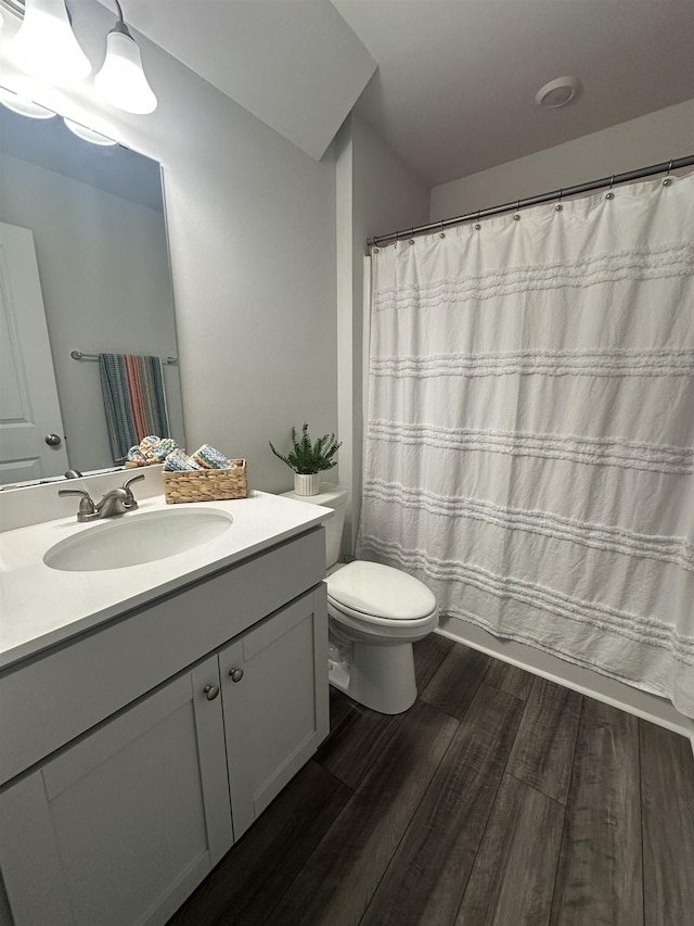101 Deno Dr, Gaffney, SC 29341 - bathroom featuring wood finished floors, vanity, and a shower with curtain
