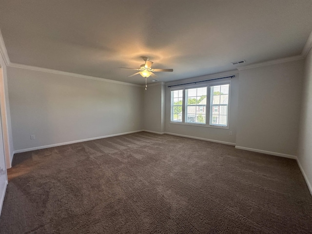 101 Deno Dr, Gaffney, SC 29341 - unfurnished room featuring crown molding, ceiling fan, and dark colored carpet