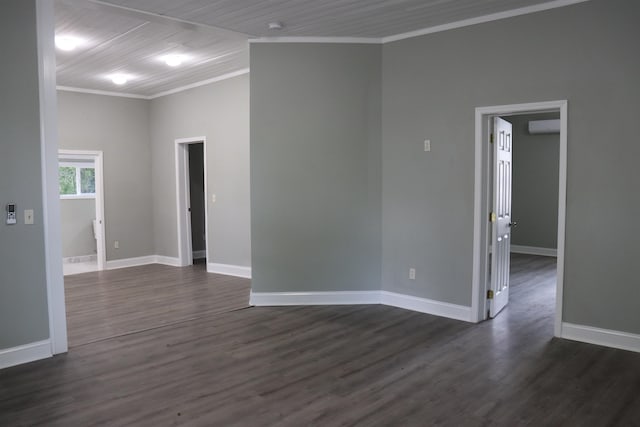 305 Spring St, Union, SC 29379 - unfurnished room with a wall unit AC, crown molding, dark wood-style floors, and a smoke detector