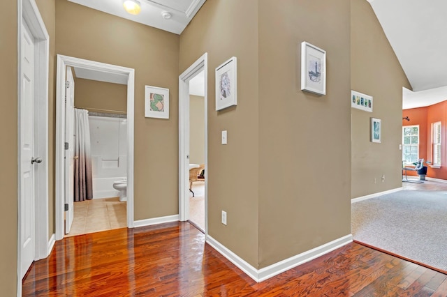 711 Waxwing Ct, Boiling Springs, SC 29316 - hall with wood finished floors and lofted ceiling