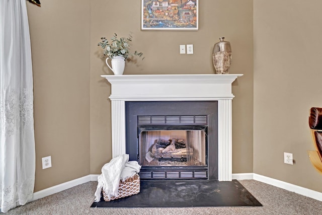 711 Waxwing Ct, Boiling Springs, SC 29316 - detailed view of a fireplace with flush hearth and carpet flooring