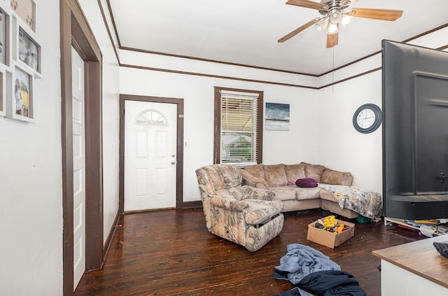 41 Chestnut St, Startex, SC 29377 - living room with wood-type flooring, ceiling fan, and crown molding