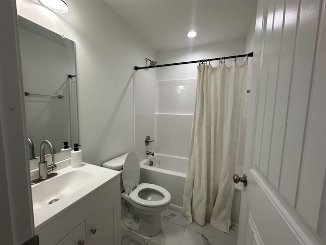 355 E Floyd Baker Blvd, Gaffney, SC 29340 - bathroom featuring shower / tub combo, vanity, marble finish floors, and recessed lighting