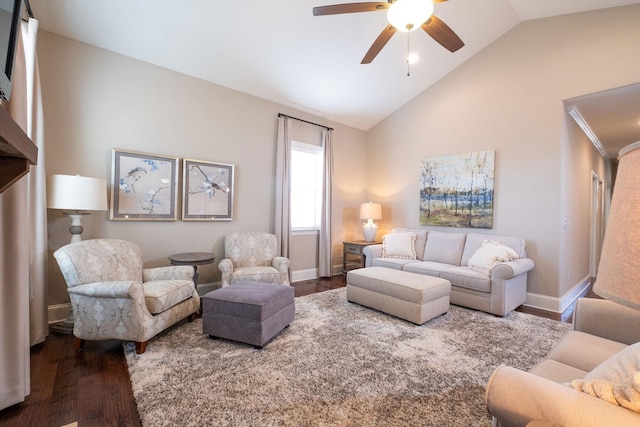110 Coal Creek Dr, Boiling Springs, SC 29316 - living area featuring wood finished floors, ceiling fan, and high vaulted ceiling