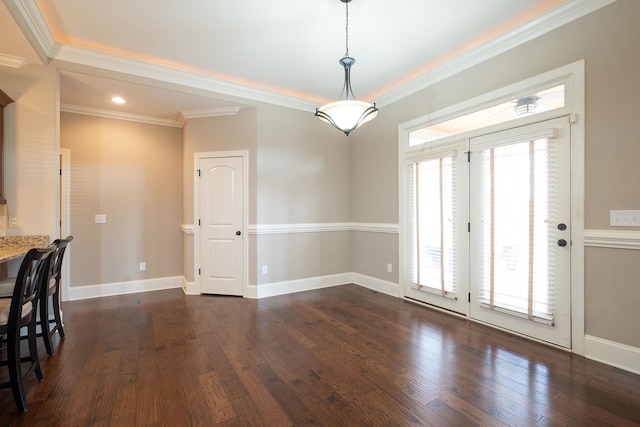 110 Coal Creek Dr, Boiling Springs, SC 29316 - unfurnished dining area featuring healthy amount of natural light, dark wood-style floors, crown molding, and recessed lighting