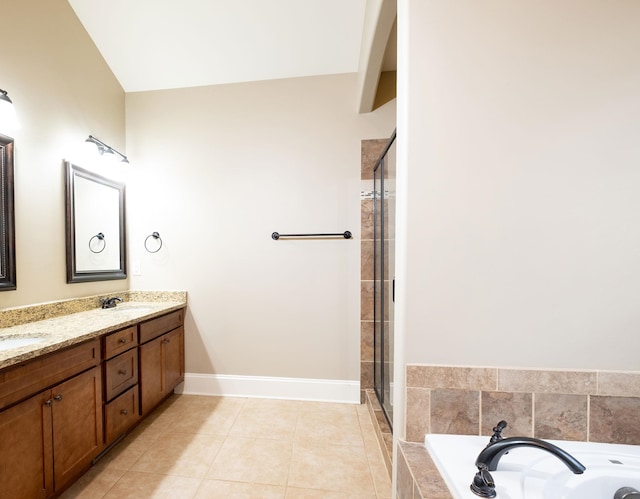 110 Coal Creek Dr, Boiling Springs, SC 29316 - bathroom featuring a bath, double vanity, a stall shower, and tile patterned floors