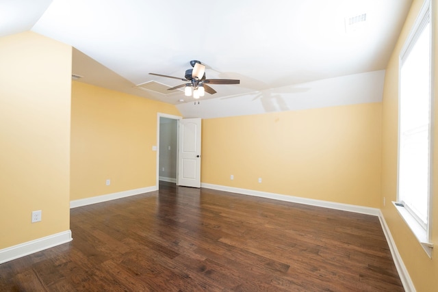 110 Coal Creek Dr, Boiling Springs, SC 29316 - unfurnished room featuring vaulted ceiling, dark wood-style floors, and ceiling fan