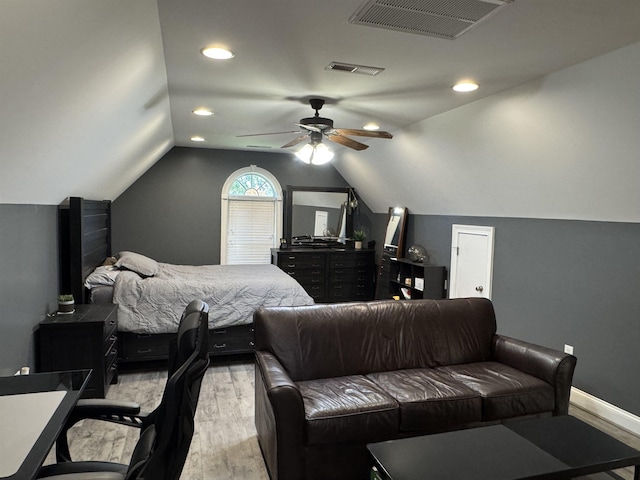 103 Welborn Oaks Way, Anderson, SC 29621 - bedroom featuring light wood-style flooring, vaulted ceiling, ceiling fan, and recessed lighting