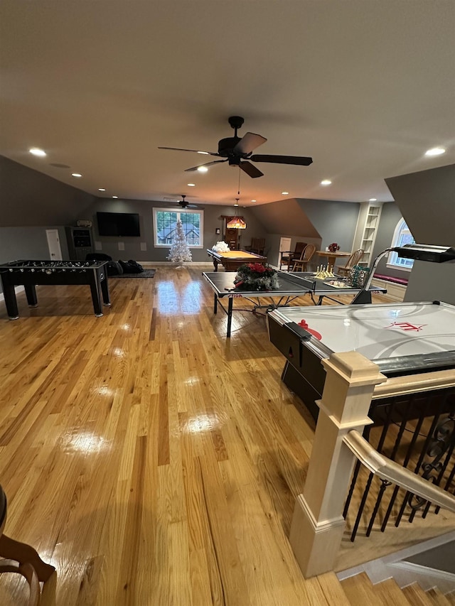 103 Welborn Oaks Way, Anderson, SC 29621 - recreation room with ceiling fan, light wood-style floors, and recessed lighting