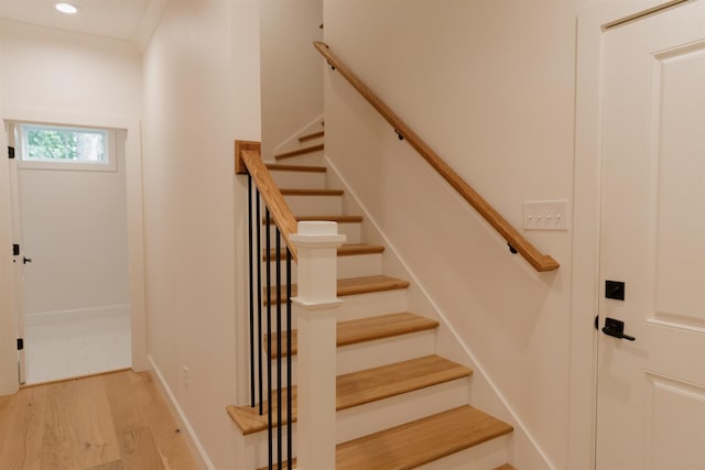 305 Meadow Tree Ct, Travelers Rest, SC 29690 - foyer entrance with light wood-style flooring, stairs, and recessed lighting