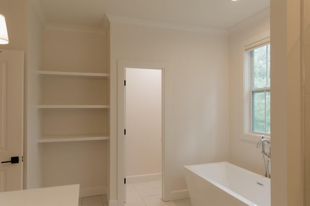 305 Meadow Tree Ct, Travelers Rest, SC 29690 - bathroom with a freestanding bath, crown molding, and tile patterned floors