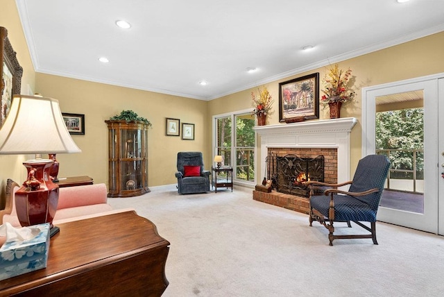 216 Antrim Ave, Moore, SC 29369 - living area featuring carpet flooring, recessed lighting, a fireplace, and ornamental molding