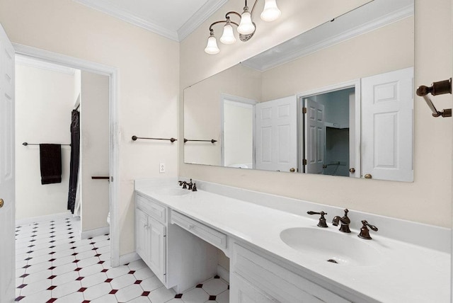 216 Antrim Ave, Moore, SC 29369 - bathroom with tile patterned floors, double vanity, and crown molding