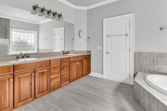 528 Carolee Way, Greer, SC 29651 - bathroom with double vanity, a bath, and ornamental molding