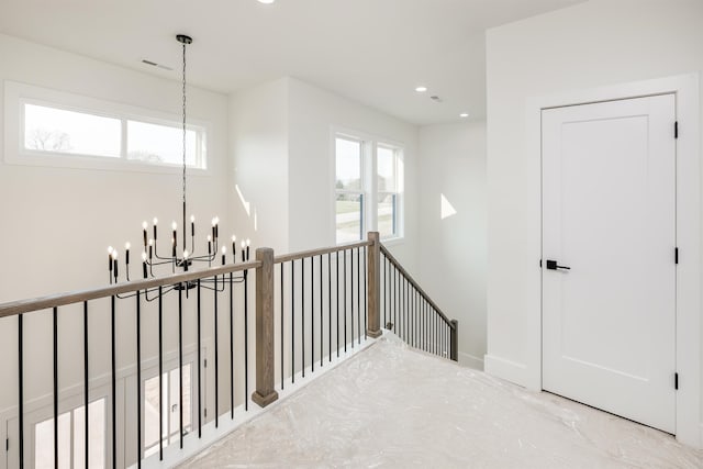 3619 Pennington Rd, Greer, SC 29651 - corridor with an upstairs landing, a chandelier, plenty of natural light, and recessed lighting