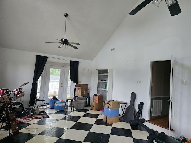 123 Sheraton Loop, Gaffney, SC 29341 - living area with a ceiling fan and high vaulted ceiling